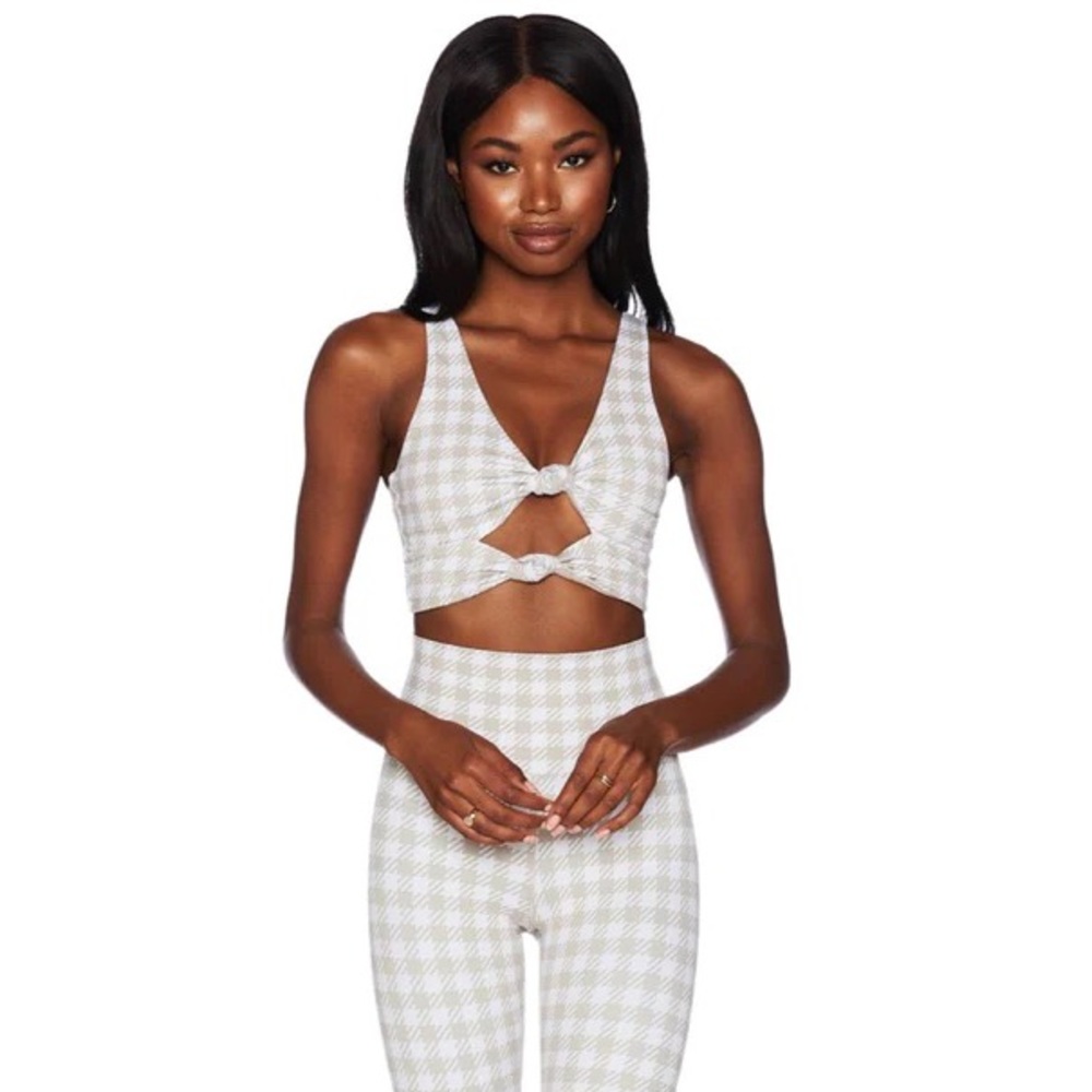 Beach Riot Bowie Top Taupe Houndstooth
